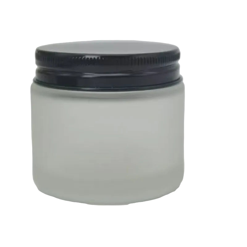 Amber glass jar frosted translucent finish black screw lid