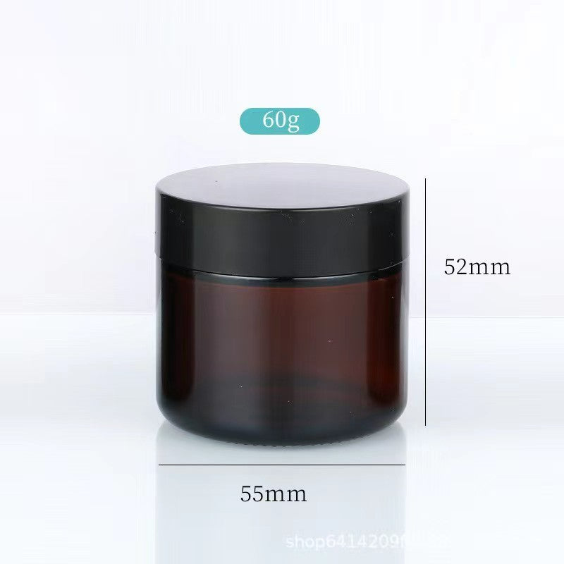 Amber glass jar 60g tall profile black screw lid