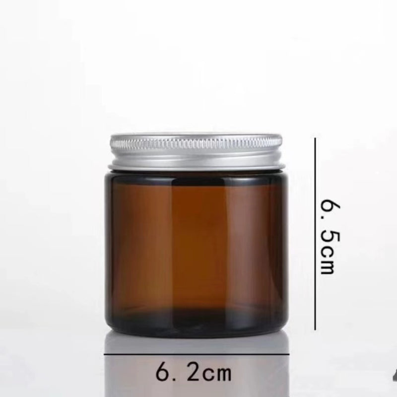 Amber glass jar 100g wide mouth silver aluminum lid