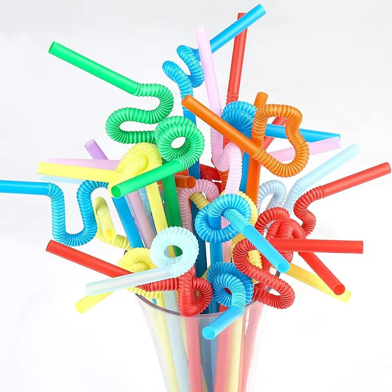 Bulk 26cm Artistic Plastic Straws-Double Bendy, Disposable & Portable for Juice & Cocktails