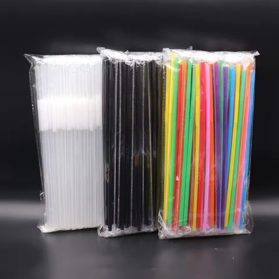 Bulk 26cm Artistic Plastic Straws-Double Bendy, Disposable & Portable for Juice & Cocktails
