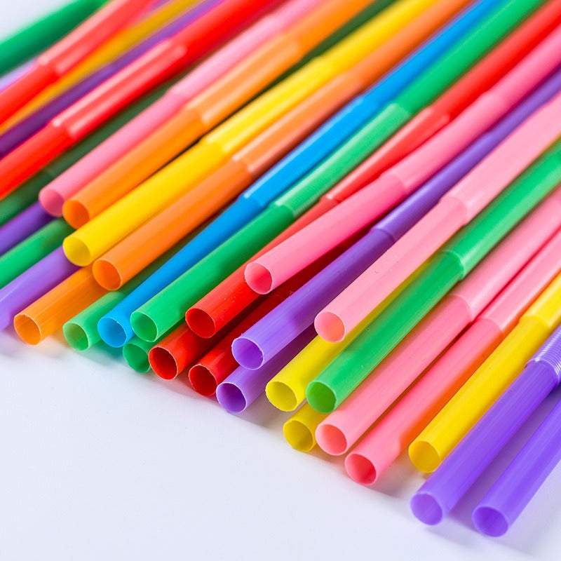 Bulk 26cm Artistic Plastic Straws-Double Bendy, Disposable & Portable for Juice & Cocktails