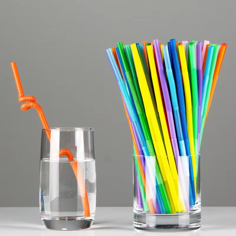 Bulk 26cm Artistic Plastic Straws-Double Bendy, Disposable & Portable for Juice & Cocktails