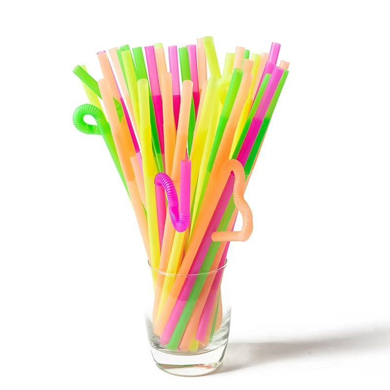 Bulk 26cm Artistic Plastic Straws-Double Bendy, Disposable & Portable for Juice & Cocktails