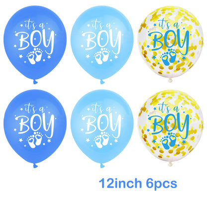 Gender reveal balloon blue confetti six piece party set