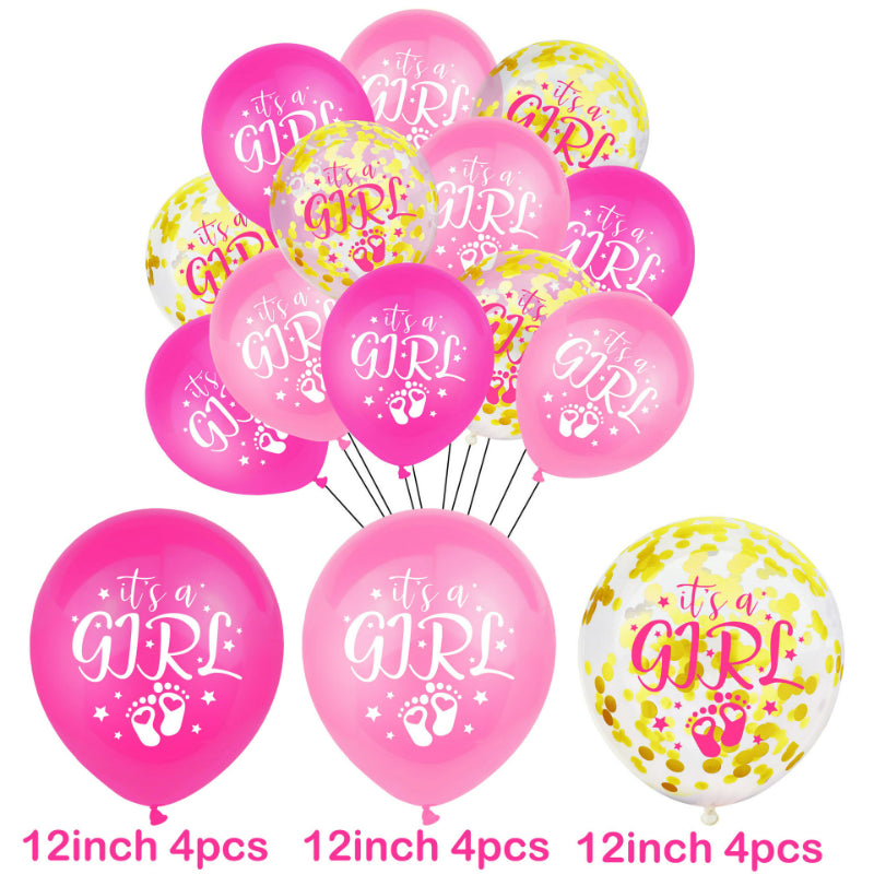 Gender reveal balloon rose pink confetti mixed bouquet arrangement
