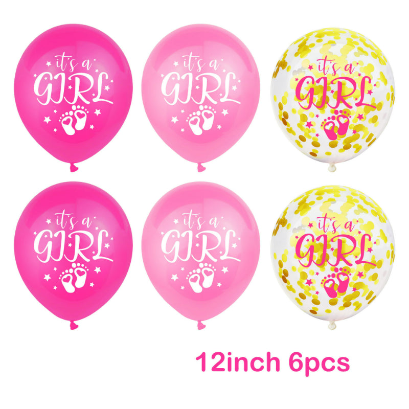 Gender reveal balloon rose pink confetti six piece set
