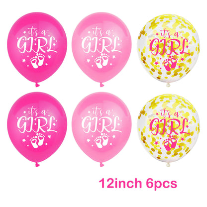 Gender reveal balloon rose pink confetti six piece set