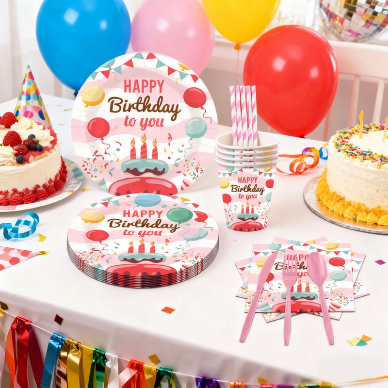 Balloon Birthday Party Set – Disposable Plates, Napkins, Cups & Cutlery for Kids Celebration, Easy Cleanup & Themed Decor