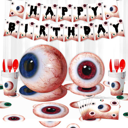 Big Eye Themed Party Decoration Set | Birthday & Halloween Supplies | Tableware & Garland Kit