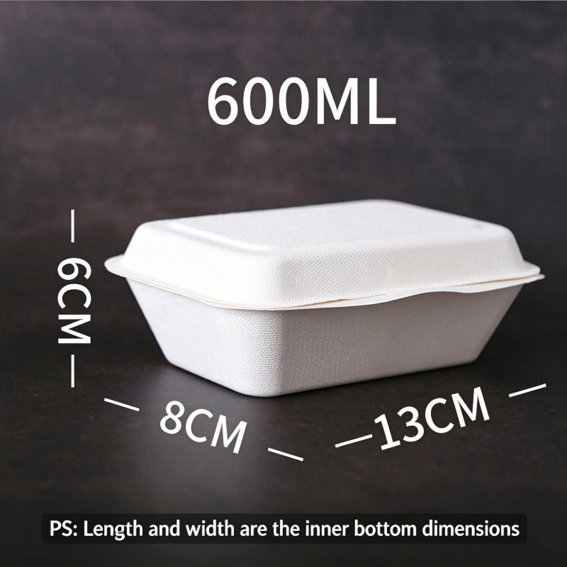 Biodegradable pulp clamshell box 600 ml white food container with dimensions