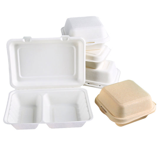 Biodegradable pulp clamshell box open and closed meal containers assortment