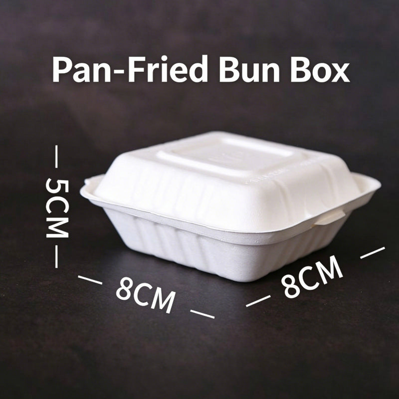 Biodegradable pulp clamshell box square pan-fried bun container with dimensions