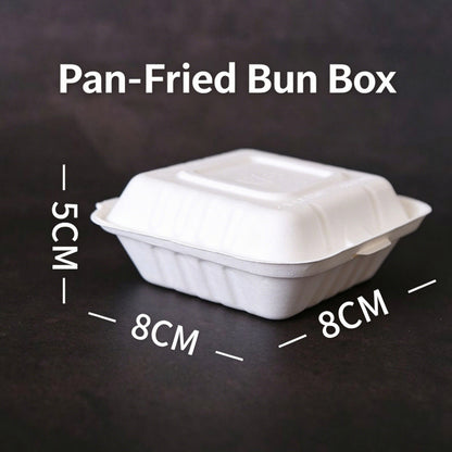Biodegradable pulp clamshell box square pan-fried bun container with dimensions