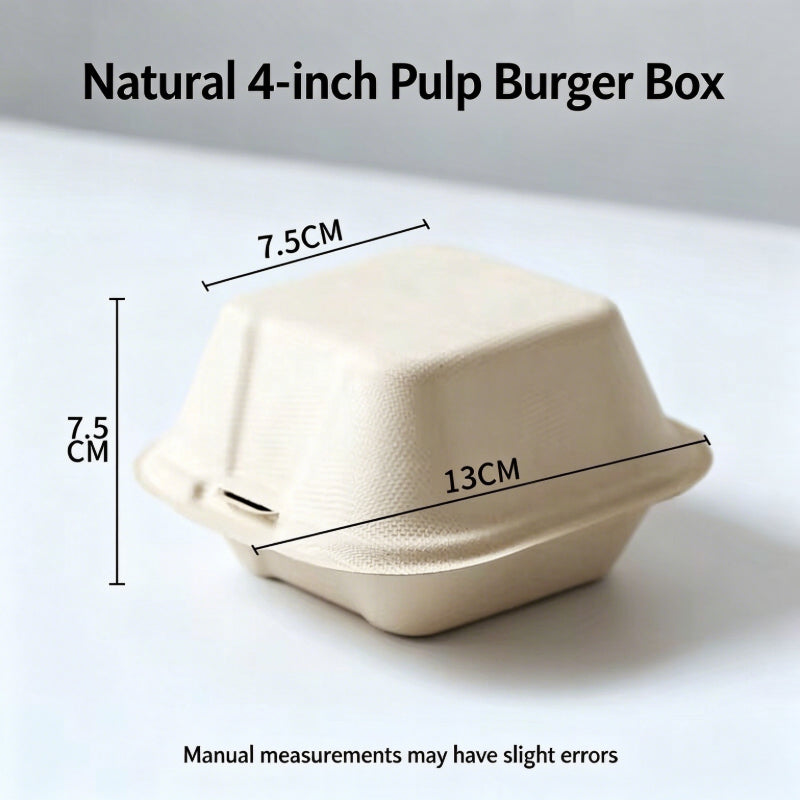 Biodegradable pulp clamshell box 4-inch natural burger container with dimensions