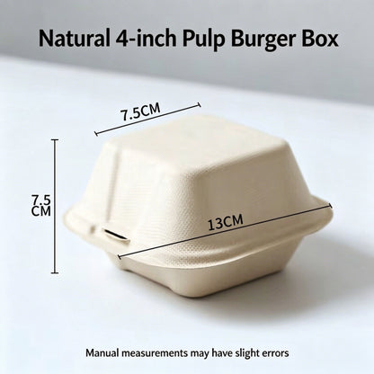 Biodegradable pulp clamshell box 4-inch natural burger container with dimensions