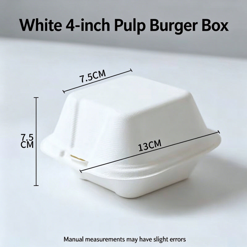 Biodegradable pulp clamshell box 4-inch white burger container with dimensions