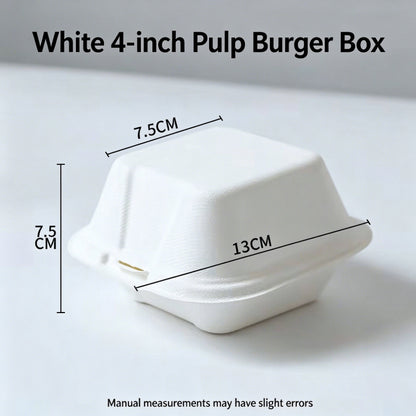 Biodegradable pulp clamshell box 4-inch white burger container with dimensions