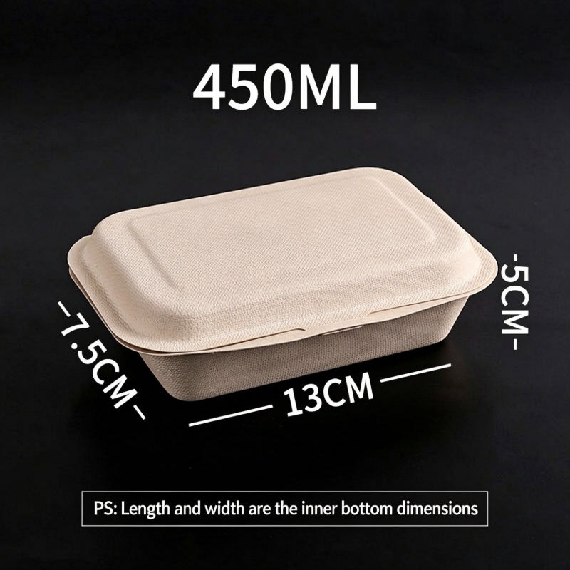 Biodegradable pulp clamshell box 450 ml natural food container with dimensions