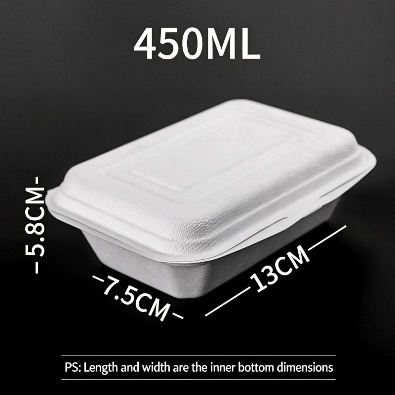 Biodegradable pulp clamshell box 450 ml white food container with dimensions