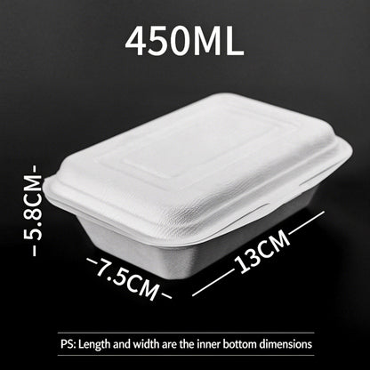 Biodegradable pulp clamshell box 450 ml white food container with dimensions