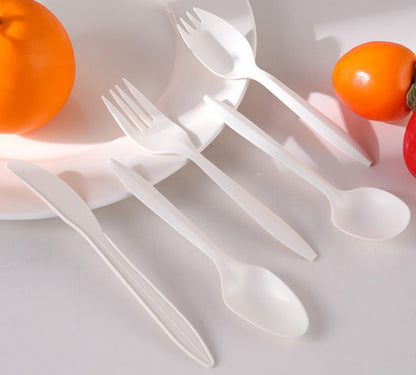 PSM Cornstarch Disposable Cutlery - 6 Inch Biodegradable Fork, Spoon & Spork for Food Service