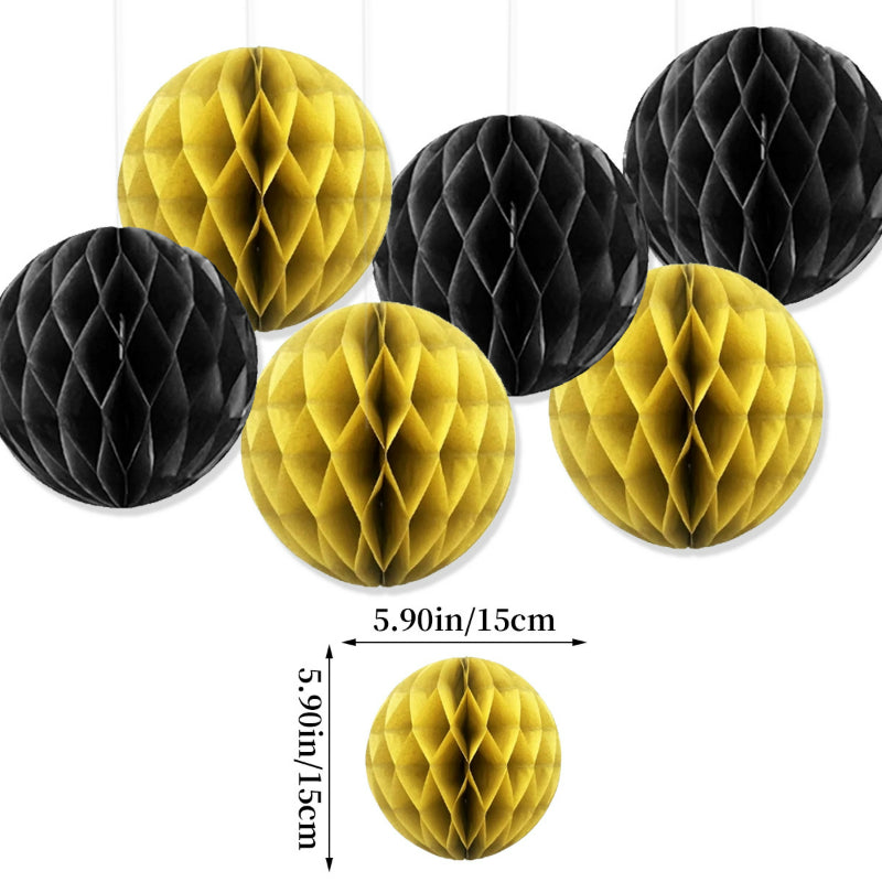 New Year's Eve Party Decoration Kit, Black Gold Happy New Year Bunting Banner & Spiral Honeycomb Ball Set, Reusable NYE Decor for 2027 Events