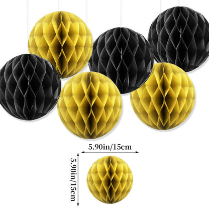 New Year's Eve Party Decoration Kit, Black Gold Happy New Year Bunting Banner & Spiral Honeycomb Ball Set, Reusable NYE Decor for 2027 Events