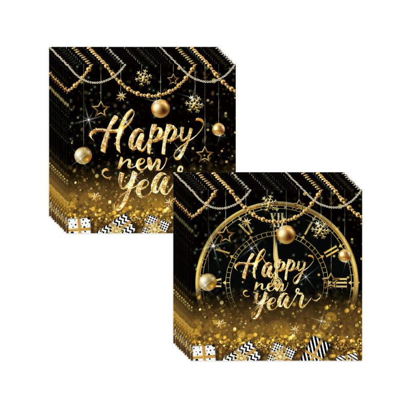 Black & Gold New Year‘s Eve Party Set – Disposable Plates, Cups & Napkins for 2027 NYE Celebration, Elegant Holiday Tableware Kit