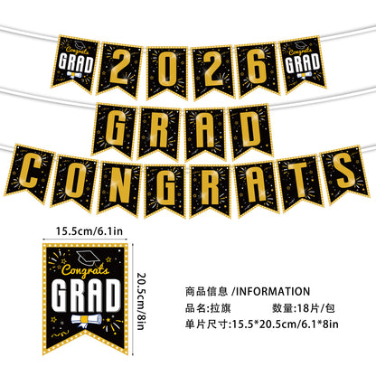 2026 Graduation Party Tableware Set | Disposable Plates, Napkins, Cutlery & Tablecloth | Black & Blue Theme