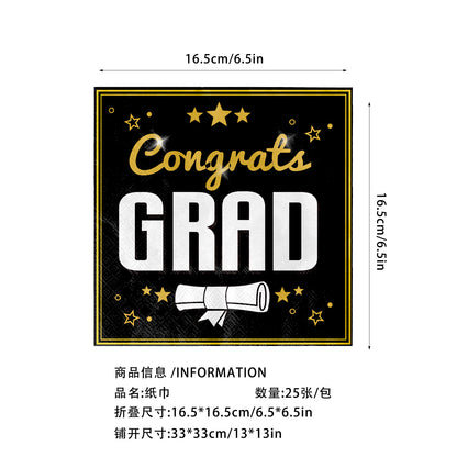 2026 Graduation Party Tableware Set | Disposable Plates, Napkins, Cutlery & Tablecloth | Black & Blue Theme