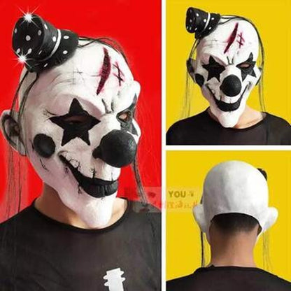 Funny Clown Face Mask with Crazy Hair Wig – Halloween Joker Costume Set for Masquerade Ball, Stage Show & Prank Party
