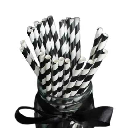 Colored Stripe Paper Straws 197*6mm - Biodegradable, Thickened for Bubble Tea & Coffee