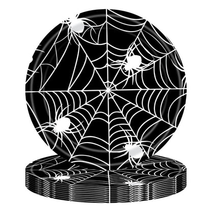 Black Spider Web Halloween Party Set – Disposable Tableware for Kids: Napkins, Cups, Plates & Tablecloth, Spooky Birthday Decor