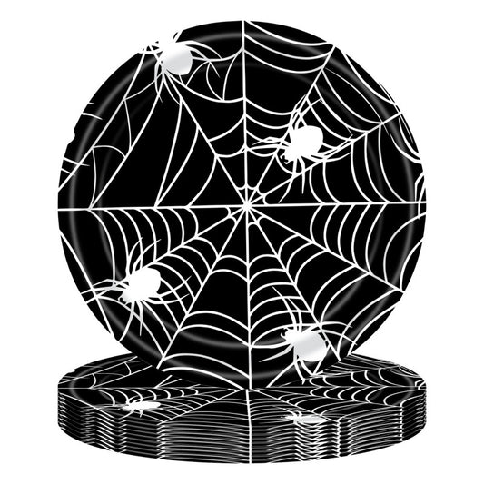 Black Spider Web Halloween Party Set – Disposable Tableware for Kids: Napkins, Cups, Plates & Tablecloth, Spooky Birthday Decor