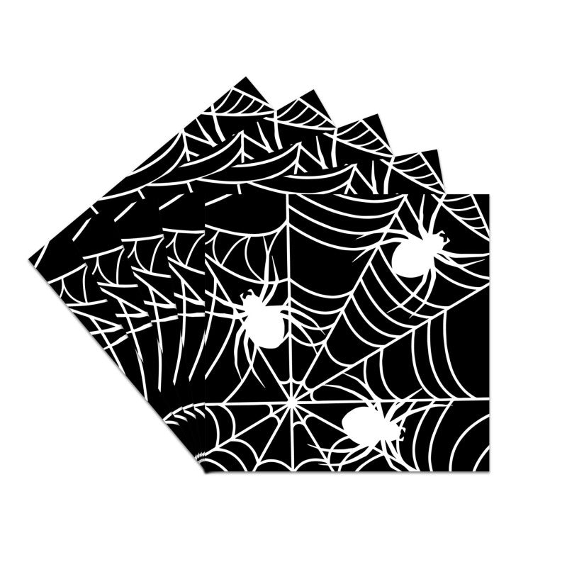 Black Spider Web Halloween Party Set – Disposable Tableware for Kids: Napkins, Cups, Plates & Tablecloth, Spooky Birthday Decor