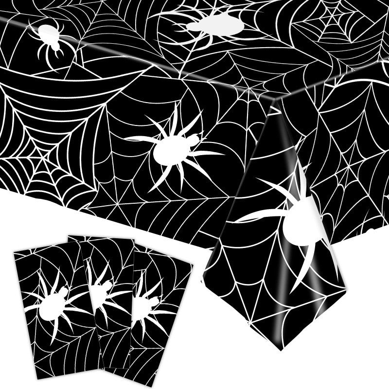 Black Spider Web Halloween Party Set – Disposable Tableware for Kids: Napkins, Cups, Plates & Tablecloth, Spooky Birthday Decor