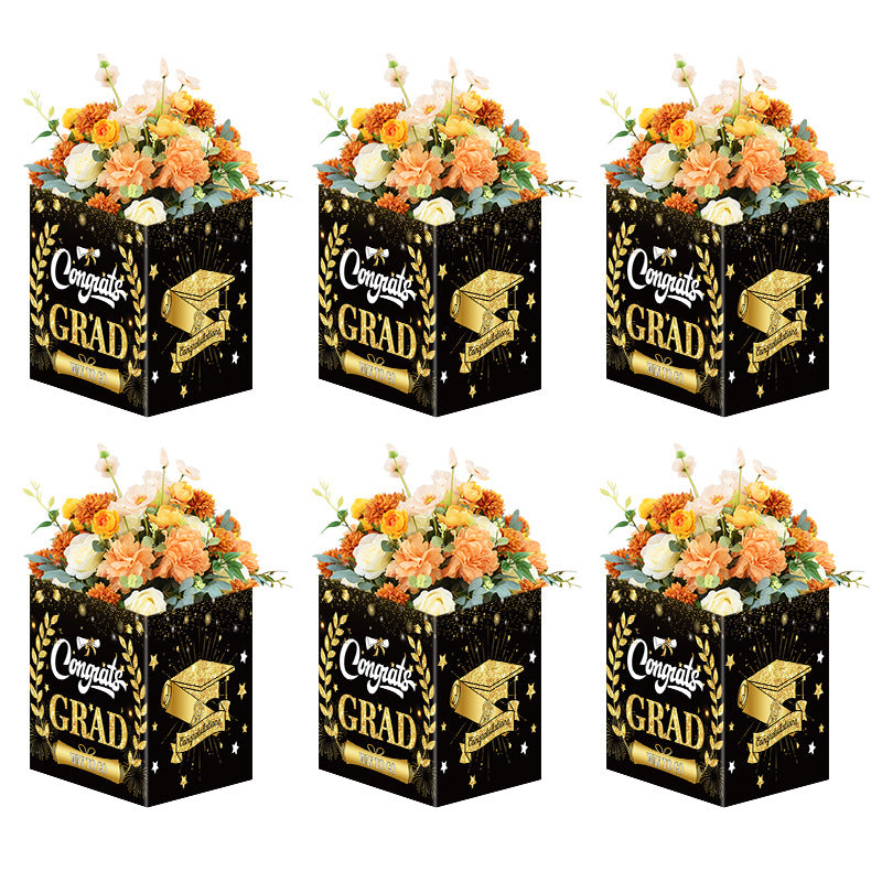 Square Graduation Flower Box | 20cm Cardboard Cube for Bouquet Arrangements | Blue & Black