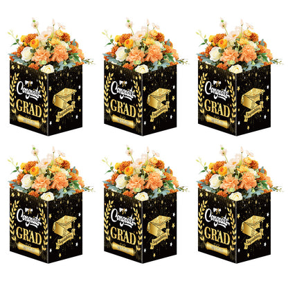Square Graduation Flower Box | 20cm Cardboard Cube for Bouquet Arrangements | Blue & Black