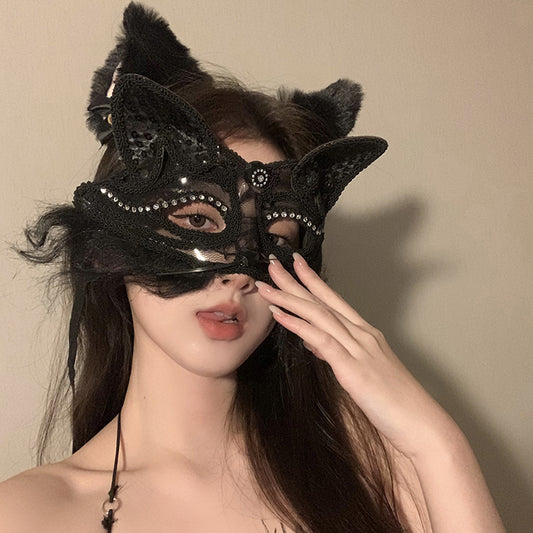 Sexy Cat Ear Half Face Mask for Women – Cute & Seductive Animal Masquerade Prop for Christmas Party, Bachelorette & Role Play
