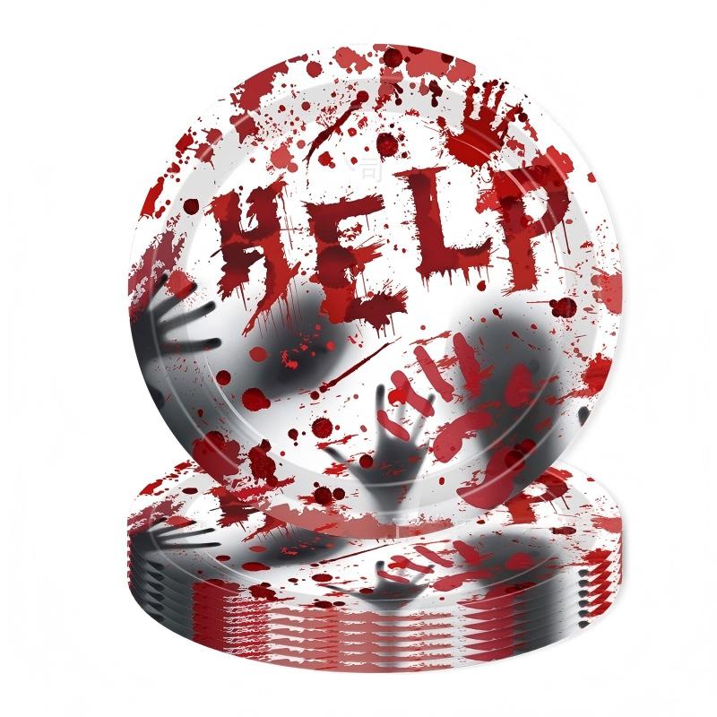 Bloody Hand Halloween Party Set – Disposable Plates, Tablecloth & Napkins for Spooky Birthday, Haunted Decor & Easy Cleanup