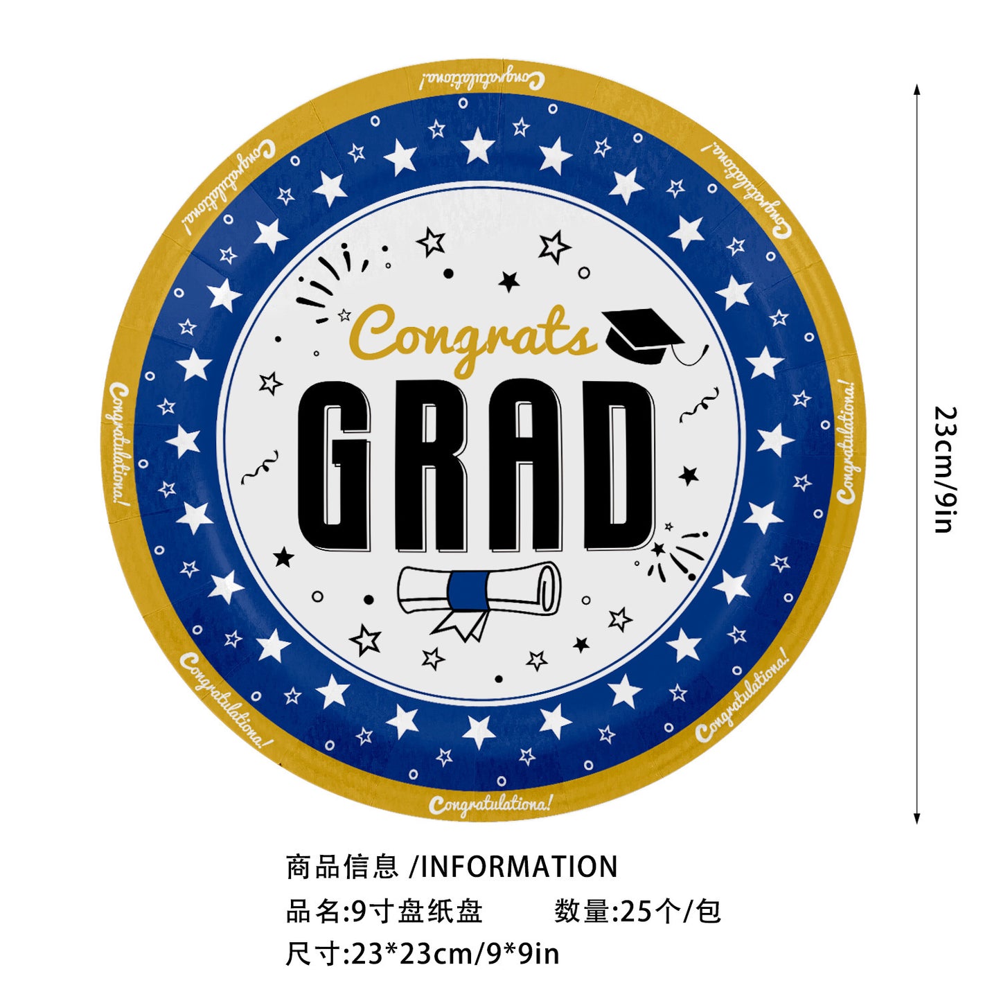 2026 Graduation Party Tableware Set | Disposable Plates, Napkins, Cutlery & Tablecloth | Black & Blue Theme