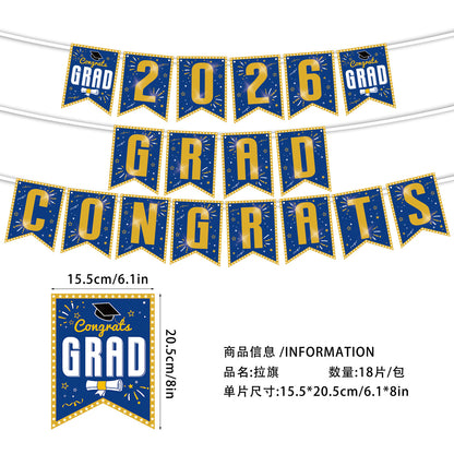 2026 Graduation Party Tableware Set | Disposable Plates, Napkins, Cutlery & Tablecloth | Black & Blue Theme