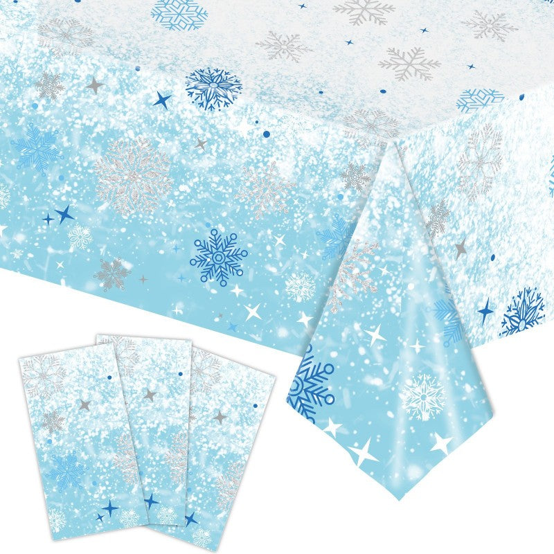 Disposable Christmas Party Tablecloth – Red Snowflake & Gingerbread Man PE Waterproof Cover for Holiday, Wedding & Festive Table Decor