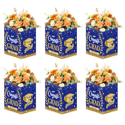 Square Graduation Flower Box | 20cm Cardboard Cube for Bouquet Arrangements | Blue & Black