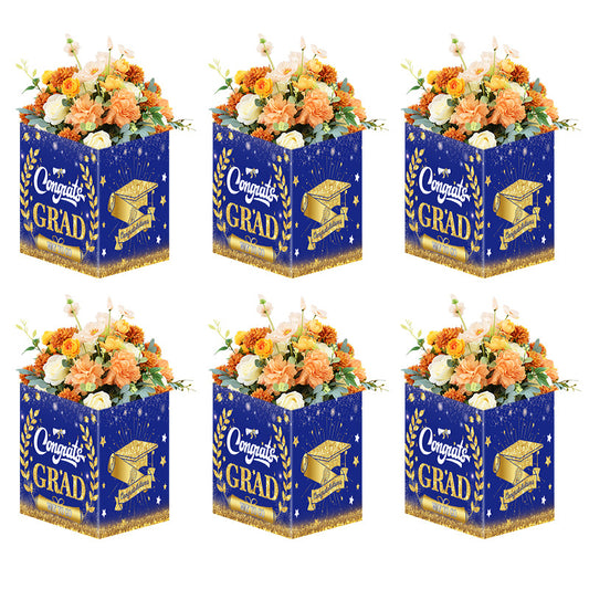 Square Graduation Flower Box | 20cm Cardboard Cube for Bouquet Arrangements | Blue & Black