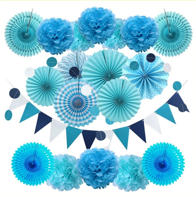 Folding Paper Fan & Triangle Bunting Set – Easter Halloween Party Supplies, Wedding Window Decor, Birthday Banner & Hanging Fans