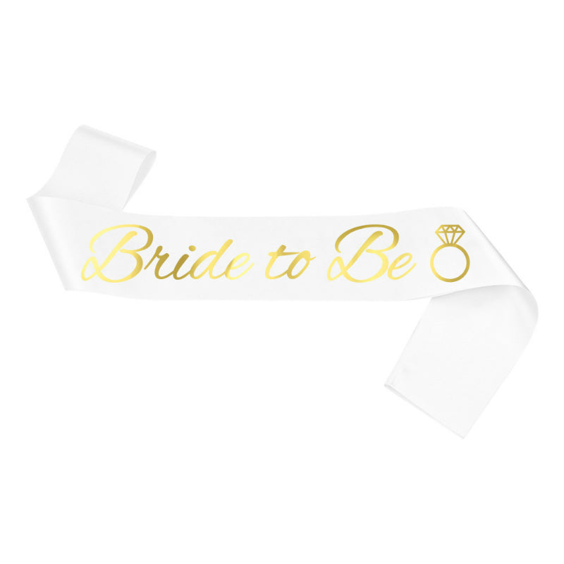 Bride to be satin sash ring white and gold