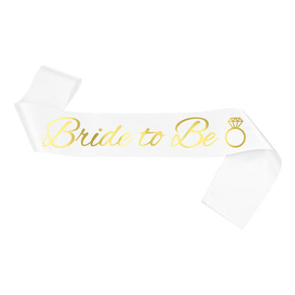 Bride to be satin sash ring white and gold