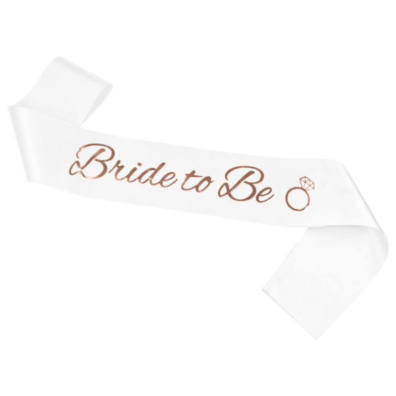 Bride to be satin sash ring white and rose gold